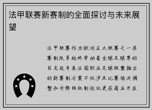 法甲联赛新赛制的全面探讨与未来展望